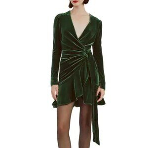 Bardot NWOT Keala Long Sleeve Stretch Velvet Faux Wrap Cocktail Minidress Sz 4